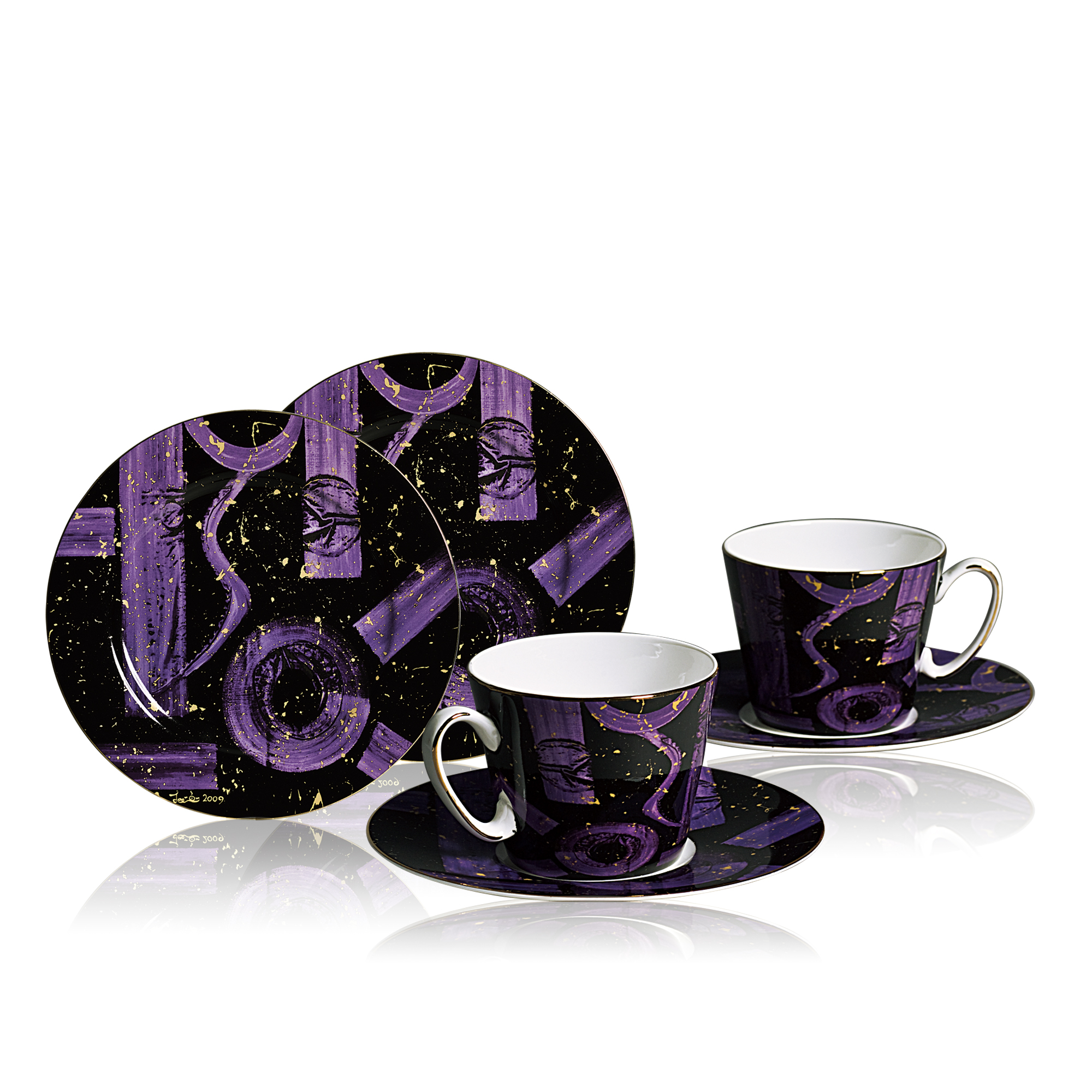 3-Abstract-D /Black & Color: Auspicious Bone China Afternoon Tea Set